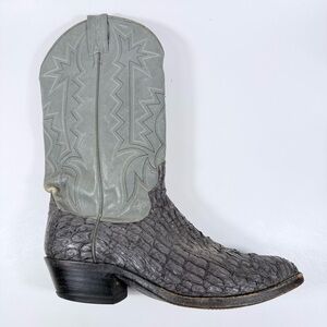 Dan Post Crocodile Skin Cowboy Boots Dorsal Sea Bass Western Size 8 Gray Leather
